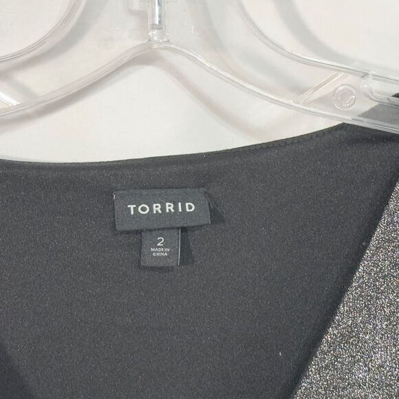 Torrid Plus Sz 2X Dress Mini Glitter Lurex Surplice Tiered Faux‎ Wrap Silver 964 - Picture 11 of 15